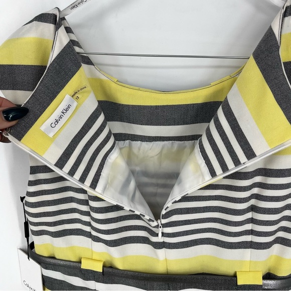 CALVIN KLEIN Belted Sheath‎ Dress Butter Yellow Office Career Size 12 Stretch - Picture 5 of 12